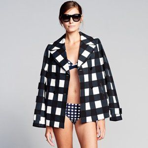 Banana Republic Gingham Black White Plaid Pea Coat